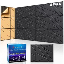 8 Pack Self-Adhesive Soundproof Wall Panels, 12 x 12 x 0.47 in Sound Proof Fo...