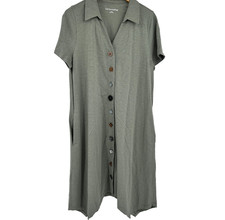 Soft Surroundings Snap Front Shirt Dress Womens L Artsy Cottage Preppy Boho Soft