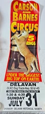 VTG Carson & Barnes 5 Ring Circus Poster 46x14 Delavan WI Big Top Tiger Act