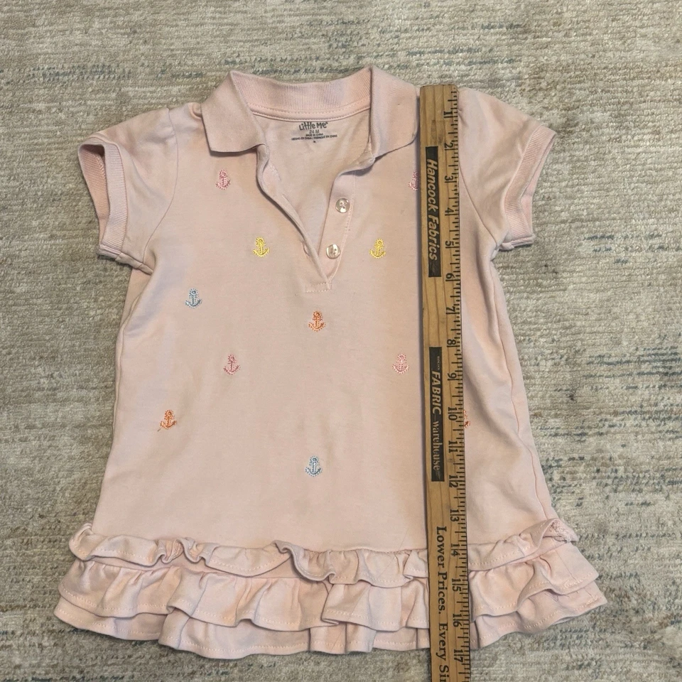 Vestido Bebé Rosa Volantes Cuello 24 Meses Little Me Bordado Anclas Niñas Foto 3 de 4