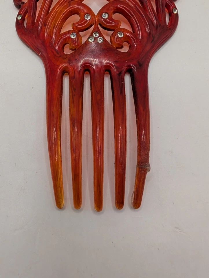 Vintage Victorian Faux Tortoise Shell Large Hair Comb With Rhinestone Accents. - Image 3 of 4