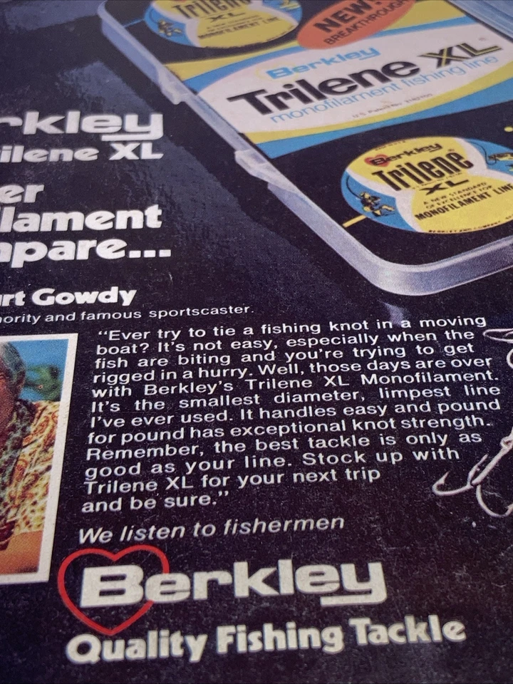 Aparejos de pesca Berkley anuncio impreso vintage línea de pesca Trilene XL 1973 8”X11” FF2 Foto 4 de 4