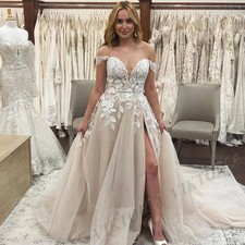 Off the Shoulder Wedding Dresses Off the Shoulder High Slit A-line Tulle