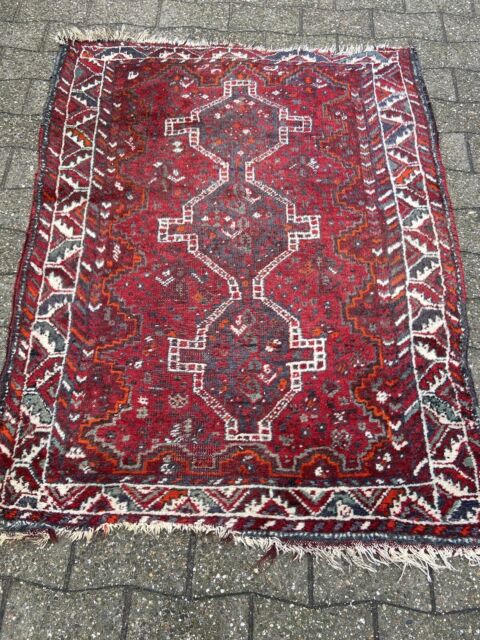 Alte Antike Handgeknüpfte Perserteppich Shiraz Carpet Chiraz 120x153cm