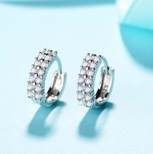 18K White Gold Cubic Zirconia CZ Hoop Earrings for Women,Small Hoop Earrings