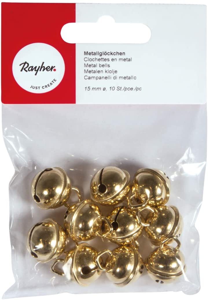 RAYHER - 10 PEZZI - CAMPANELLI IN METALLO SFERICI - Ø15MM - COLORE ORO