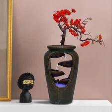 LED Resin Vase Indoor Water Fountain Waterfall Desktop Atomizing Desk Decoration