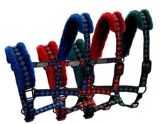 Nylon PONY Halter Red Green Royal Blue Fuzzy Padded Black Hardware 1 Or set o/3