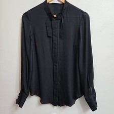 C Major Womens Black Silk Blouse Size 4 Sheer Corpcore Whimsigoth Fairy Grunge