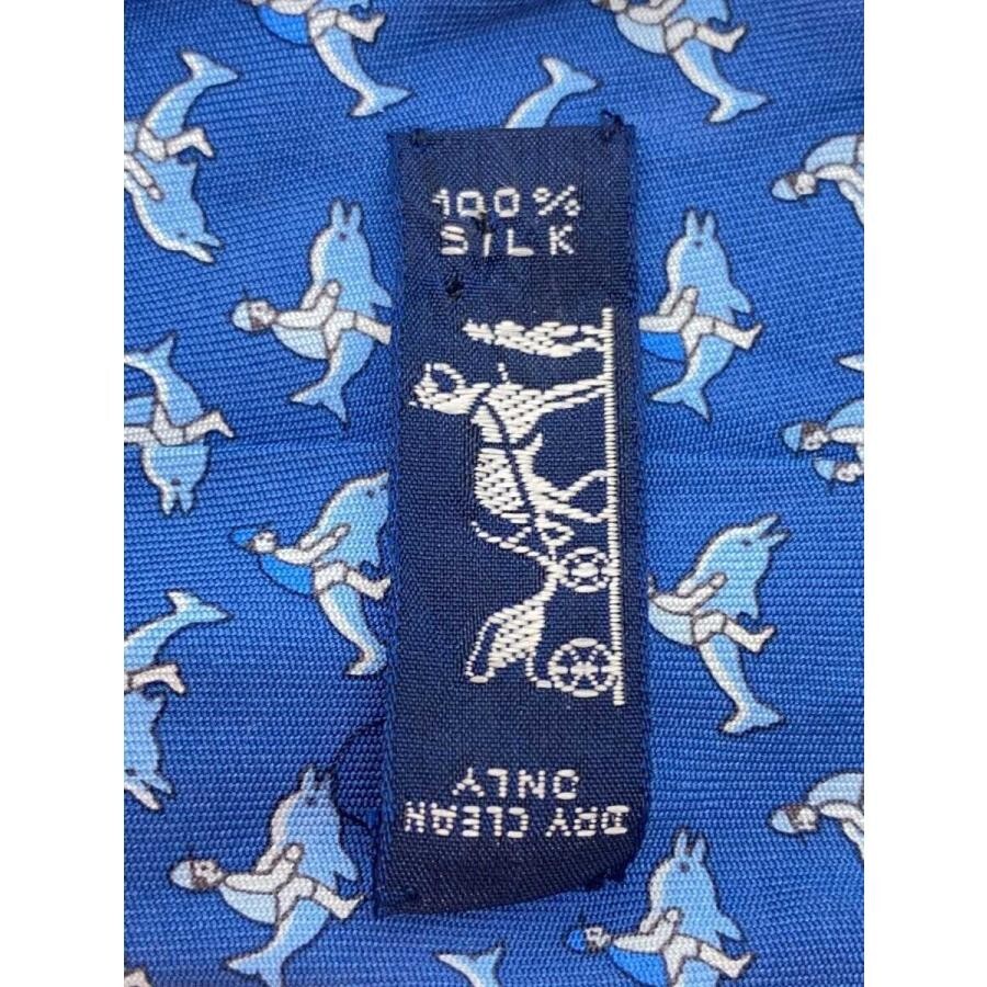 HERMES Neck tie Silk Navy Blue Logo Japan seller N1231 17