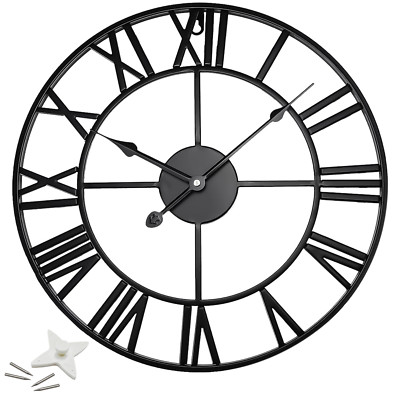 60 cm große skelettierte römische Metall-Wanduhr große Ziffern riesiges offenes rundes Zifferblatt UK