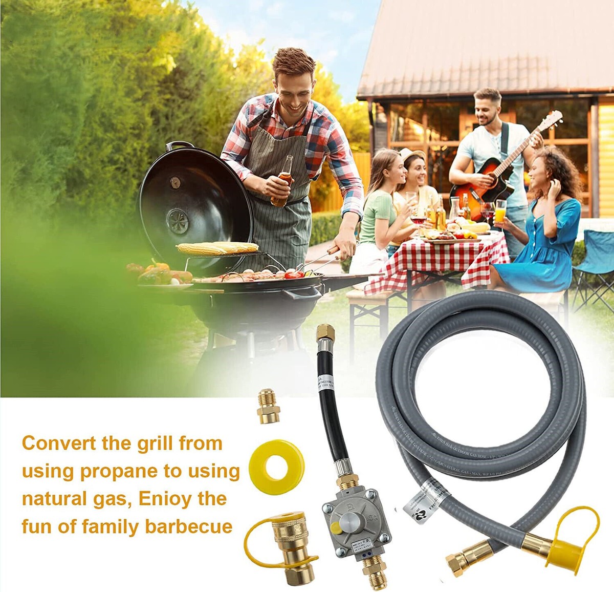 10 Ft Natural Gas Quick Connect Hose Gas Grill Conversion Kit for