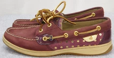 Sperry Bluefish Woman’s 8.5 M 2-Eye Maroon With Gold Dots Boat Shoe