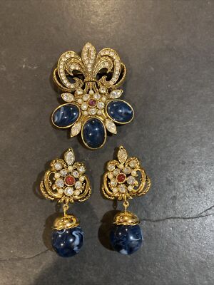 Vintage Jose Maria Barrera Avon Florentine Brooch Clip Earrings