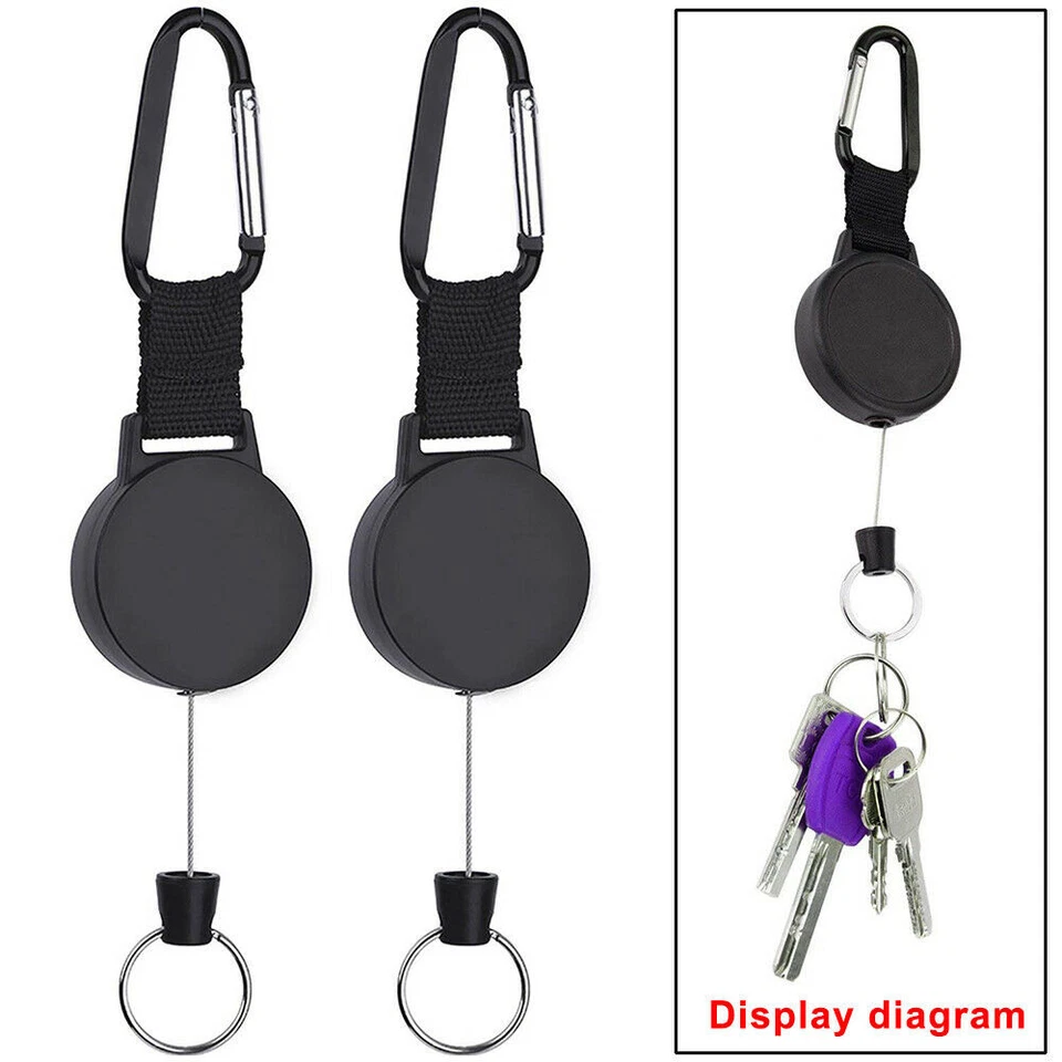2PCS Retractable Key Tool Reel Holder Steel Clip Chain Belt Heavy Duty Split US - Image 3 of 4