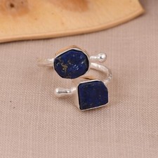 925 Sterling Silver Textured Band Ring Lapis Lazuli Gemstone Jewelry For Gift