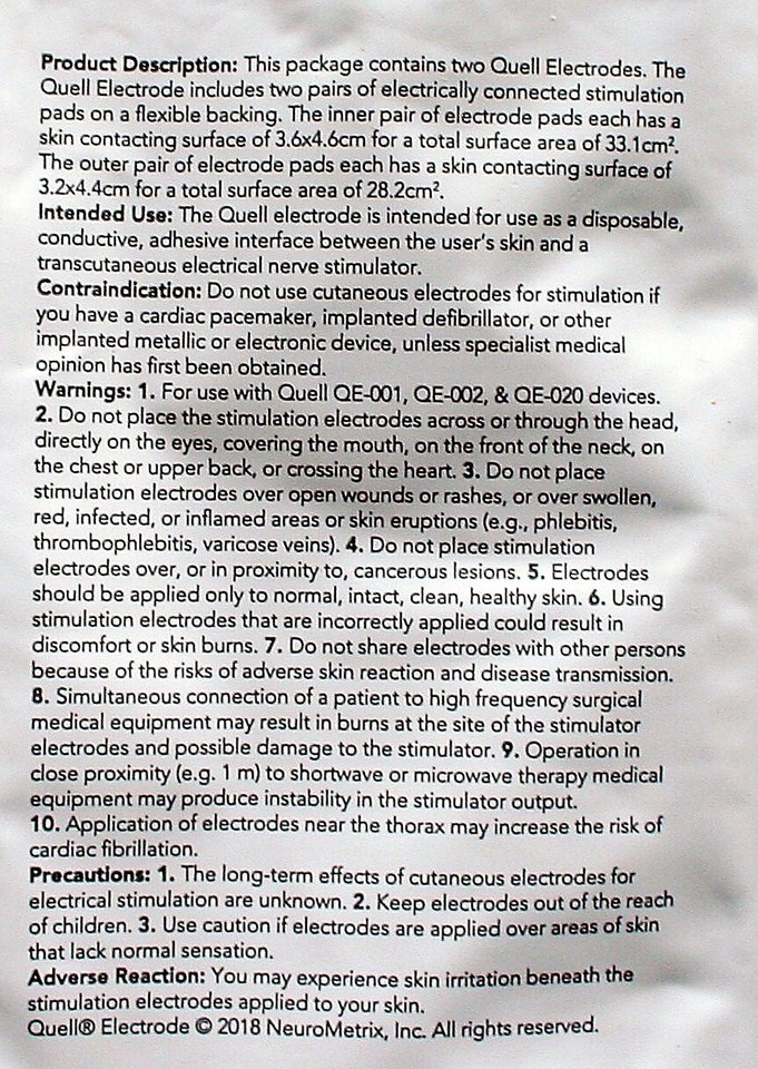 2 Quell Electrodes Standard Pain Relief Therapy 1 Month Supply EXP 10/