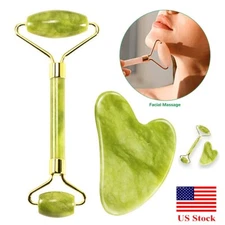 Jade Roller and Guasha Set - Anti Aging Face Roller Massager for Face Eye Neck
