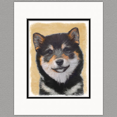 Shiba Inu Black and Tan Dog Original Art Print 8x10 Matted to 11x14