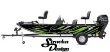 Retro Green Grey Tech Lines Black Vinyl Graphic Decal Kit Fish Boat Wrap USA