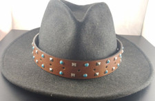 STUDDED DECOR hatband tooled adjustable leather BROWN Western cowboy cowgirl