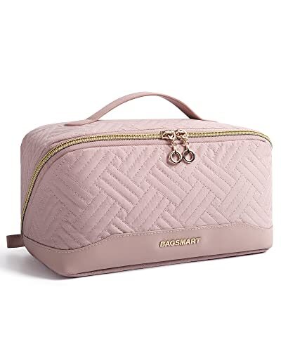 Water-Resistant Travel Makeup Bag in Flat Medium Pink - Portable Cosmetic Pouch