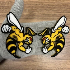 Hornet Badges Emblem Bee Red Eye Swole Yellow White Knuckles, 2 Badges, Fender