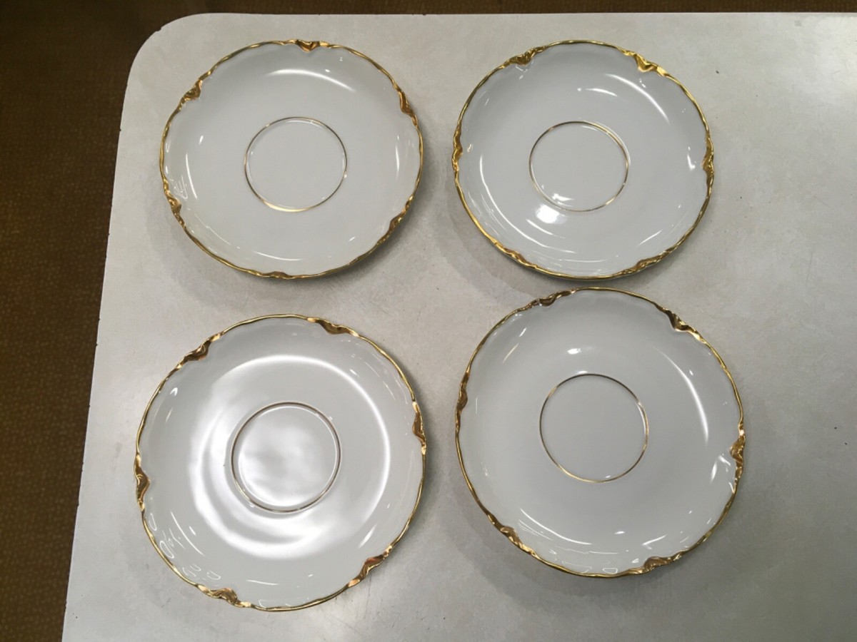Vintage gold white 4 saucer 5.5” Hutschenreuther Gelb Bavaria