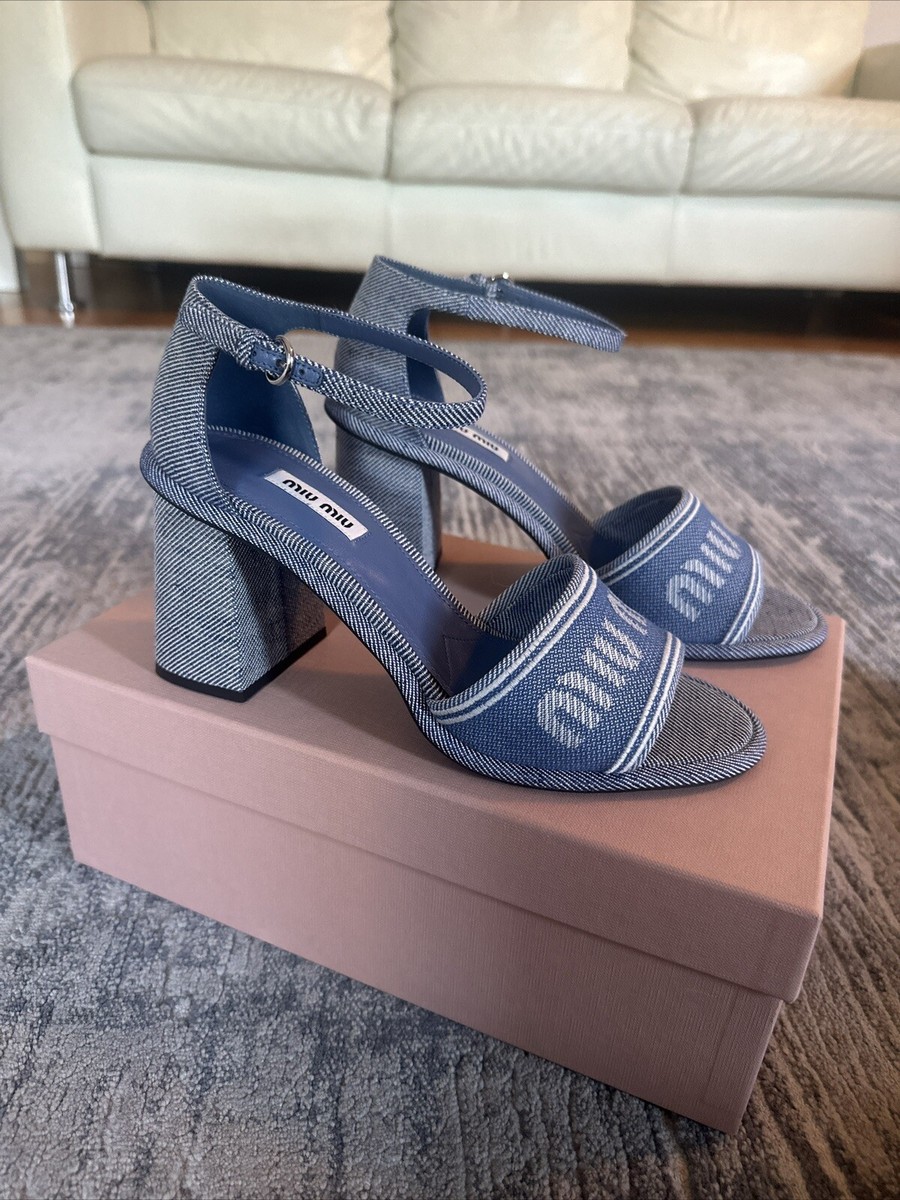 Miu Miu Logo Jacquard Denim Sandals Size 38 EU / 8 US $895 Miu Miu Logo Jacquard Denim Sandals Size 38 EU / 8 US $895