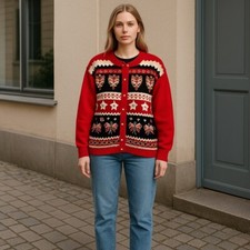 VTG Cardigan Sweater XL Red Heart Knit Heirloom Collectibles Button Long Sleeve