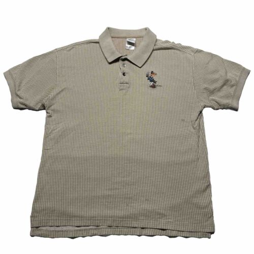 Vintage 90s Looney Tunes Polo T-Shirt Mens Large Daffy Duck Golfing Art 1999 Tan
