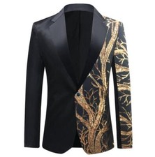Men's Sequins One Button Blazer Floral Jackets Dress Stage Formal Show Coats SZ