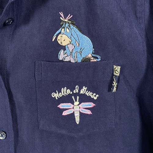 Disney Eeyore Hello I Guess Womens Large Button Up Blouse Navy Embroidered - Picture 2 of 16