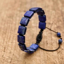Natural Lapis lazuli Cube Beads Healing Chakra Gemstone Bangle Handmade Bracelet