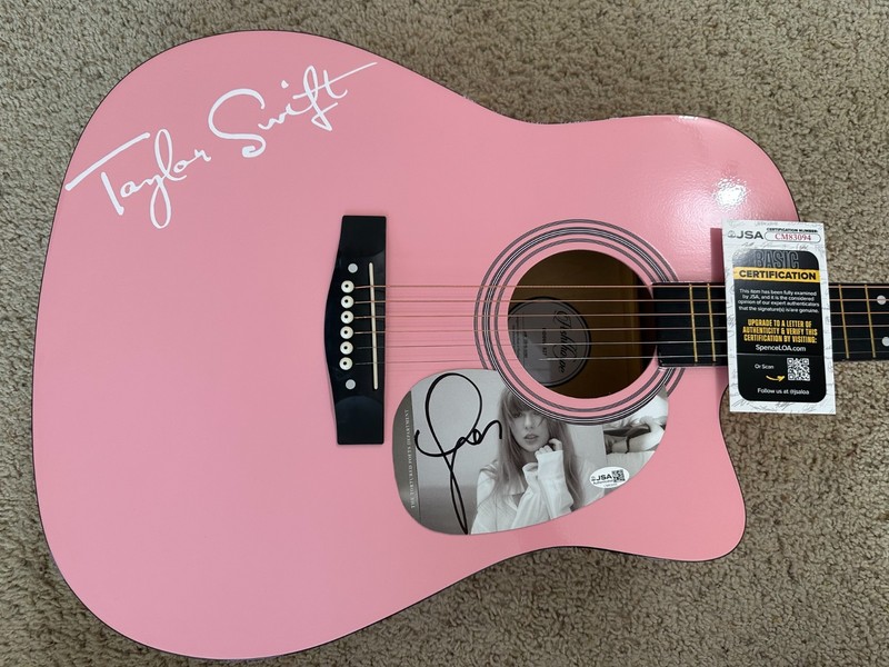 Taylor Swift Signed Pink Acoustic Guitar AUTO JSA COA w/ gig bag
