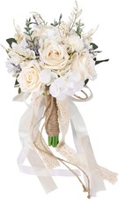 CEWOR Wedding Bouquets for Bride Bridesmaid, White Champagne Artificial Roses Fl