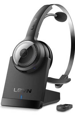 LEVN Bluetooth 5.0 Headset, Wireless Headset with Microphone AI Noise Cancelling