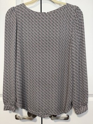 LOFT Black Pink Micro Floral Long Sleeve Blouse Small Lightweight Top