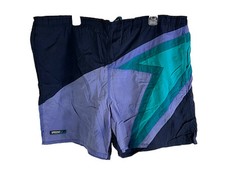 Vintage 90s Speedo Mens XL Color Block Spell Out Above Knee Swim Trunks Shorts