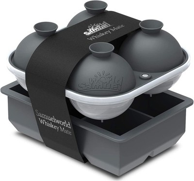 Samuelworld Large Silicone Premium Ice Trays, 2-Pack 4 Sphere/6 Cube, Gray