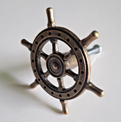 Steuerrad D: 54mm nostalgig Metall-Bronce Befestigungsflansch M4 +bef.schraube