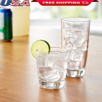 16-Piece Drinkware Glass Set Includes Cooler & Rock Glasses Home Kitchen New