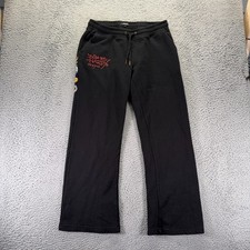 Ed Hardy Sweatpants Womens L Black Cotton Straight Jogging Skull Gothic Punk