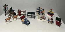 Christmas Village Figures Accessories Decor Lot of 12 Pieces Mixed Brands