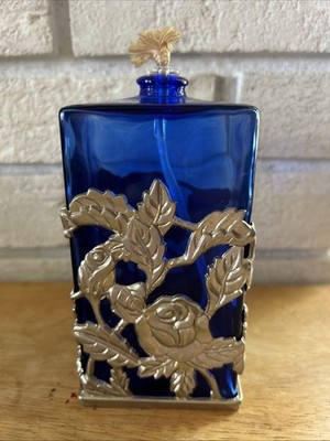 Cobalt Blue Oil Lamp Or Fragrance Diffuser In Silver Tone Casing