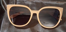 Quay Australia Staycation Cat Eye Sunglasses Taupe Brown Frame Black Lens EUC