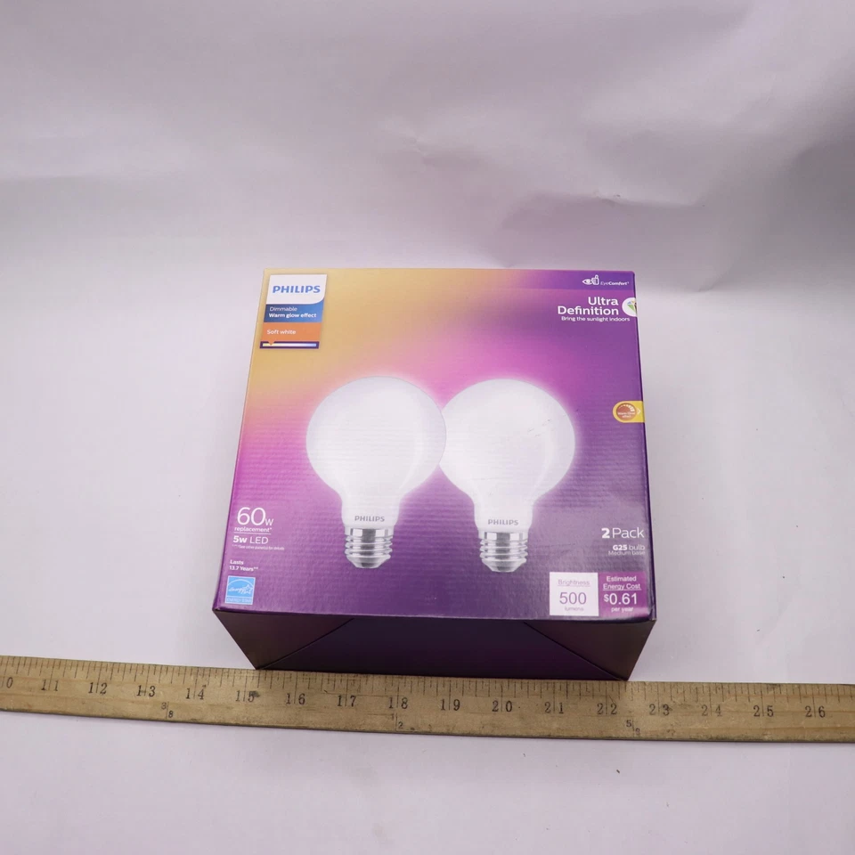 (2-Pk) Phillips Globe LED Light Bulb Frosted Dimmable Warm White G25 5W 120V - Image 2 of 4