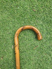 Wooden Walking Stick Cane Wood Burned Flowers Birds Ivy Vintage Mobility Aid 