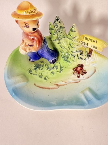 Vintage Smokey The Bear Norcrest Japan 50er Jahre Waldbrand verhindern Aschenbecher - Bild 2 von 10