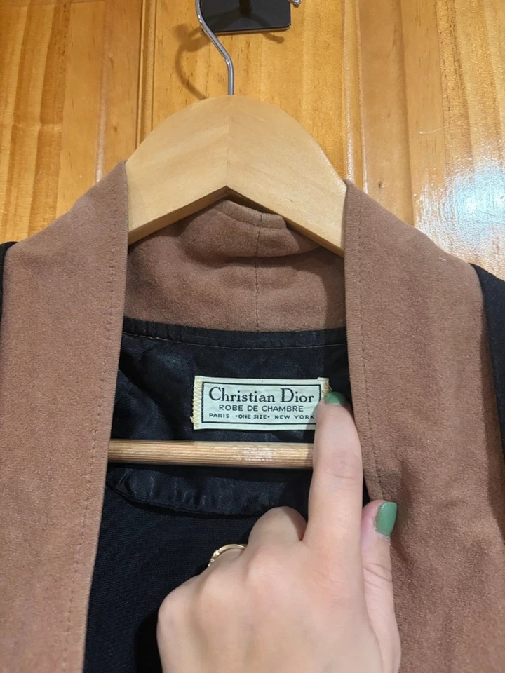 Bata de salón Christian Dior vintage marrón negro sin cinturón OS Foto 3 de 4